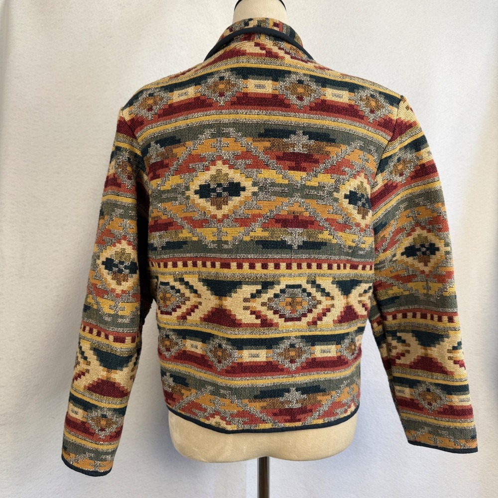 Southwestern Geometric Tapestry Blazer Jacket Womens Small Button Front Retro - Picture 5 of 12